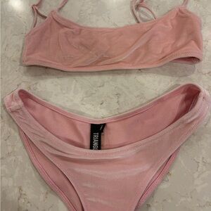 Triangl light pink velvet bikini set with bag